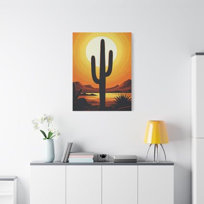 Retro Desert Sunset Cactus Silhouette Wall Art & Canvas Prints