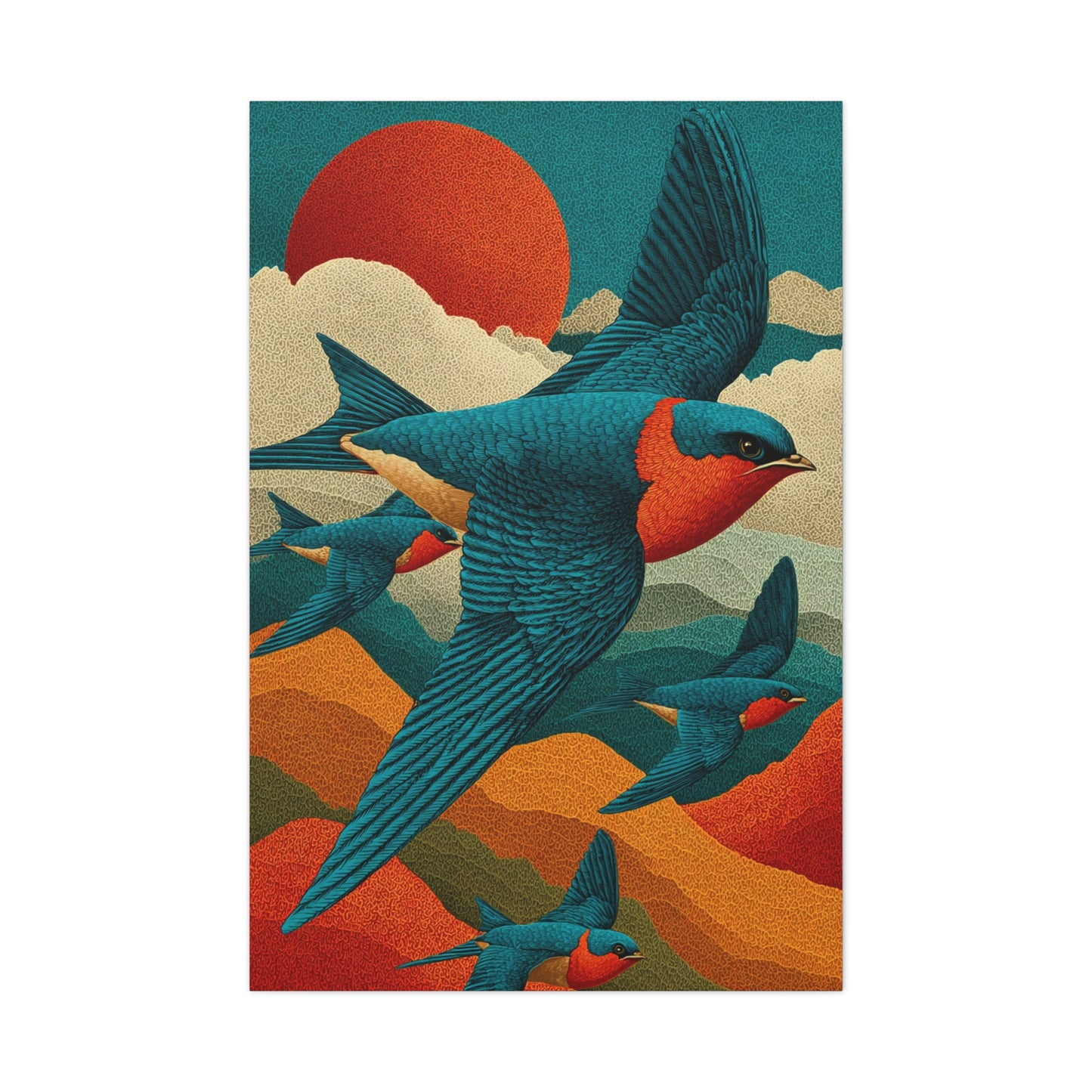 Stylized Swallow Flight Landscape Wall Art & Canvas Print