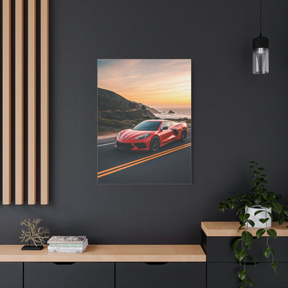 Chevrolet Corvette C8 Sunset Cliffside Drive Wall Art & Canvas Prints