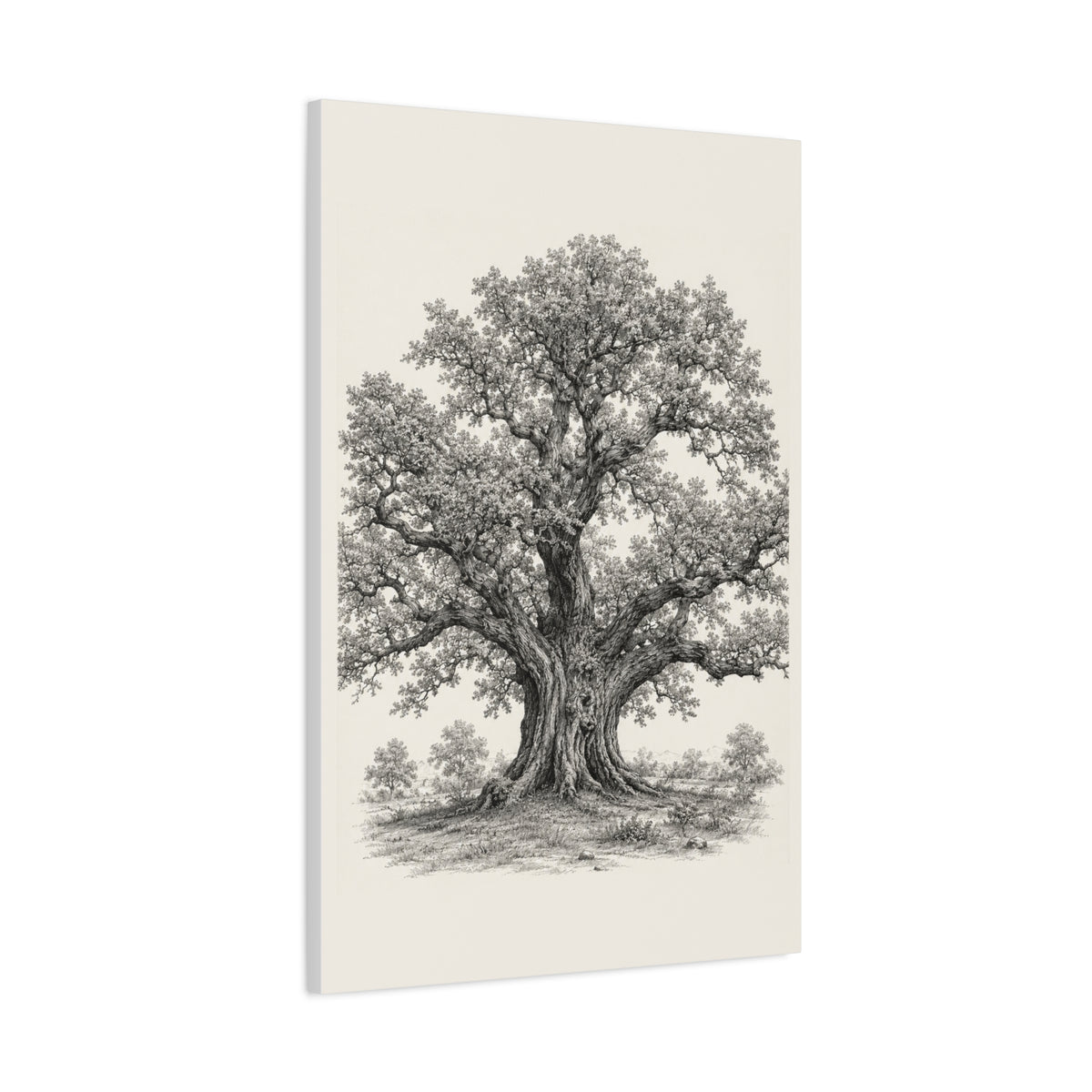 Detailed Engraved Oak Study Trees Wall Art & Canvas Print