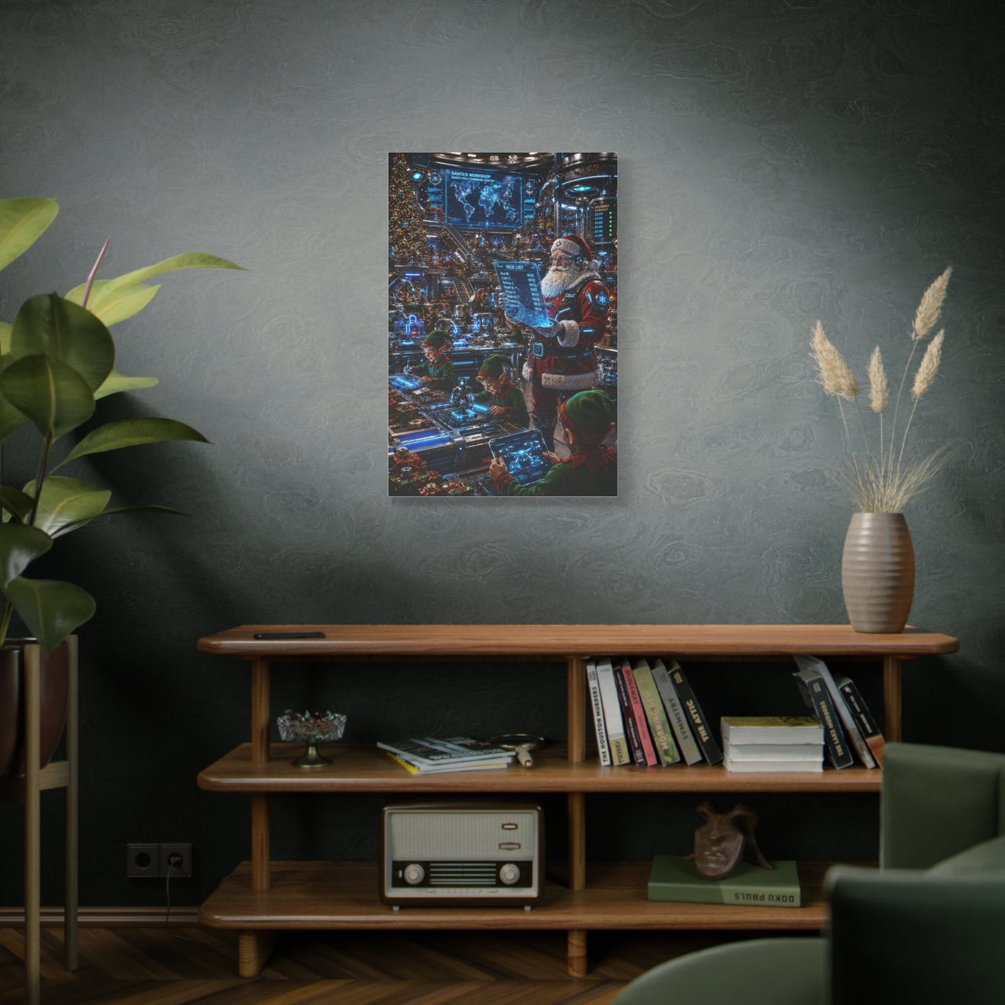 Futuristic Santa Workshop Wall Art & Canvas Print