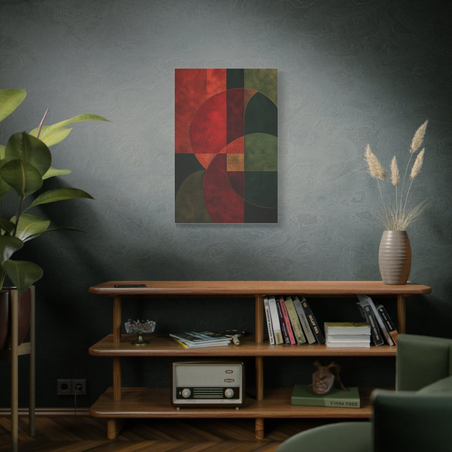 Red and Emerald Geometric Abstract Wall Art & Canvas Print