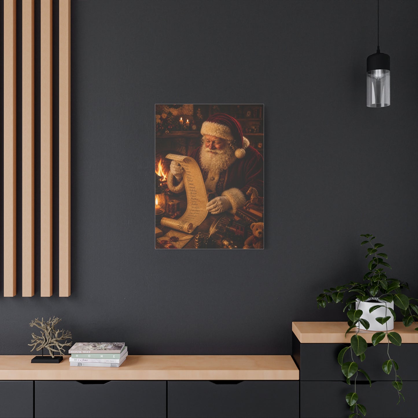 Santa Checking the Christmas List Wall Art & Canvas Print