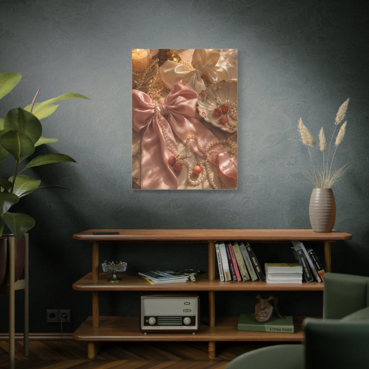 Coquette Silk Bow & Pearl Still Life Wall Art & Canvas Print