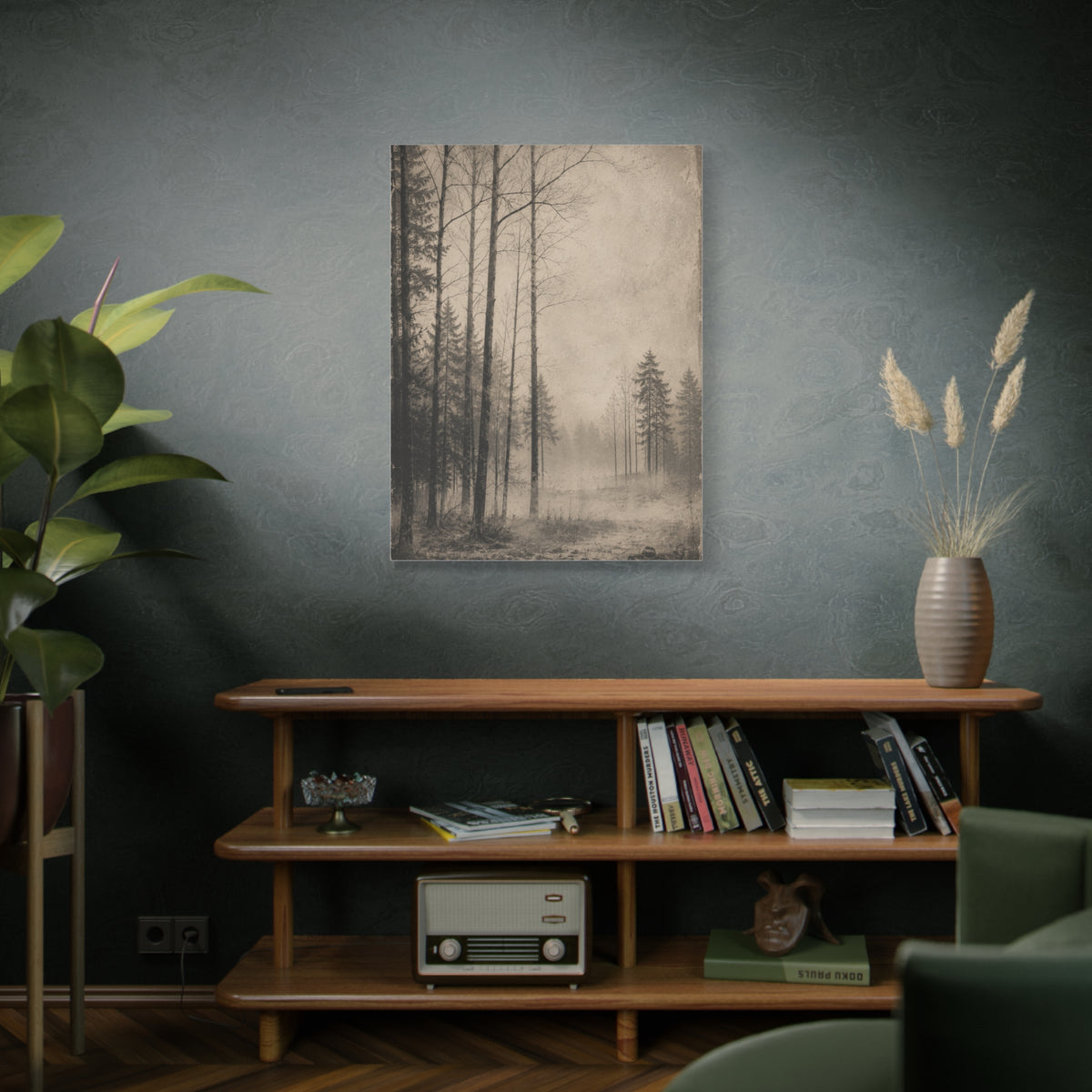 Vintage Fog Forest Monochrome Trees Wall Art & Canvas Print