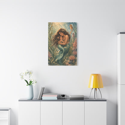Mother and Child Mermaid Embrace Wall Art & Canvas Print