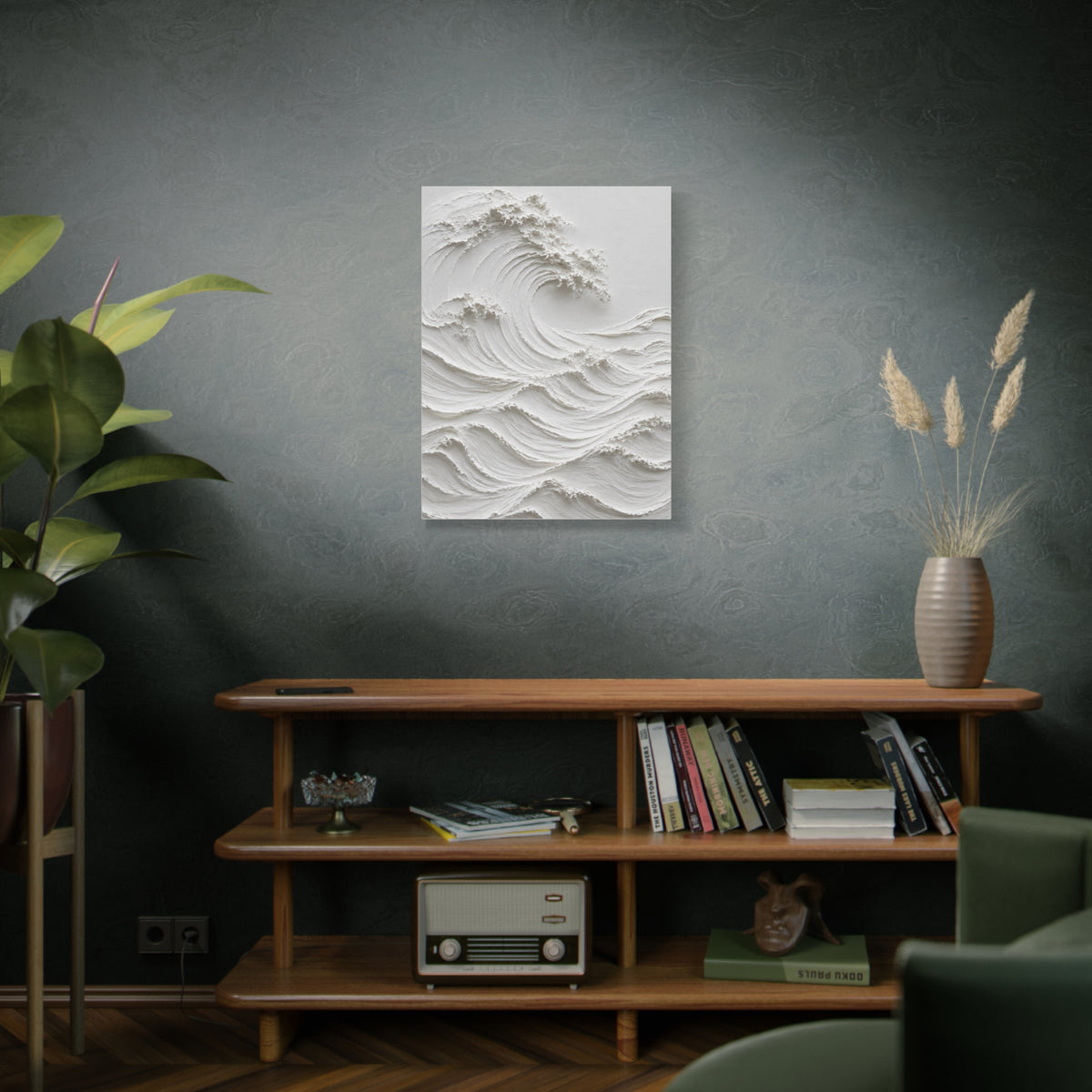 Minimal White Sculptural Wave Texture Wall Art & Canvas Print