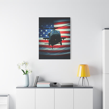Helicopter Over American Flag Tribute Wall Art & Canvas Prints