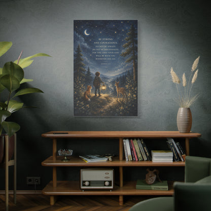Joshua 1:9 Courage Night Path Scripture Wall Art & Canvas Print