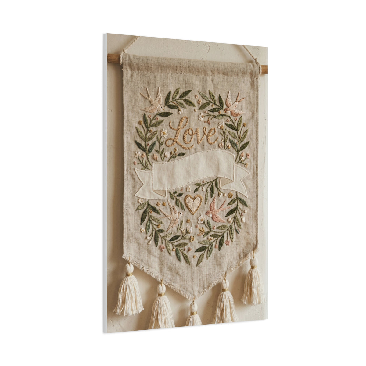 Bohemian Love Embroidered Textile Banner Wall Art & Canvas Print