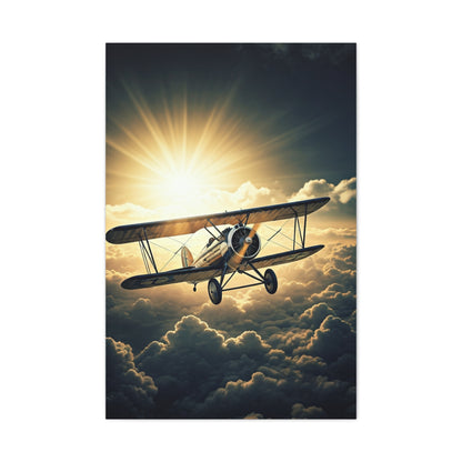 Sunlit Biplane Above the Clouds Wall Art & Canvas Prints