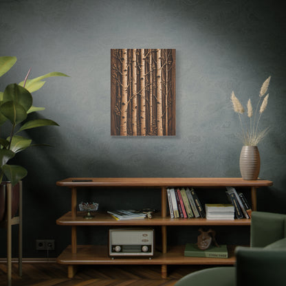 Carved Birch Wood Panel Relief Trees Wall Art & Canvas Print