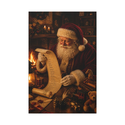 Santa Checking the Christmas List Wall Art & Canvas Print