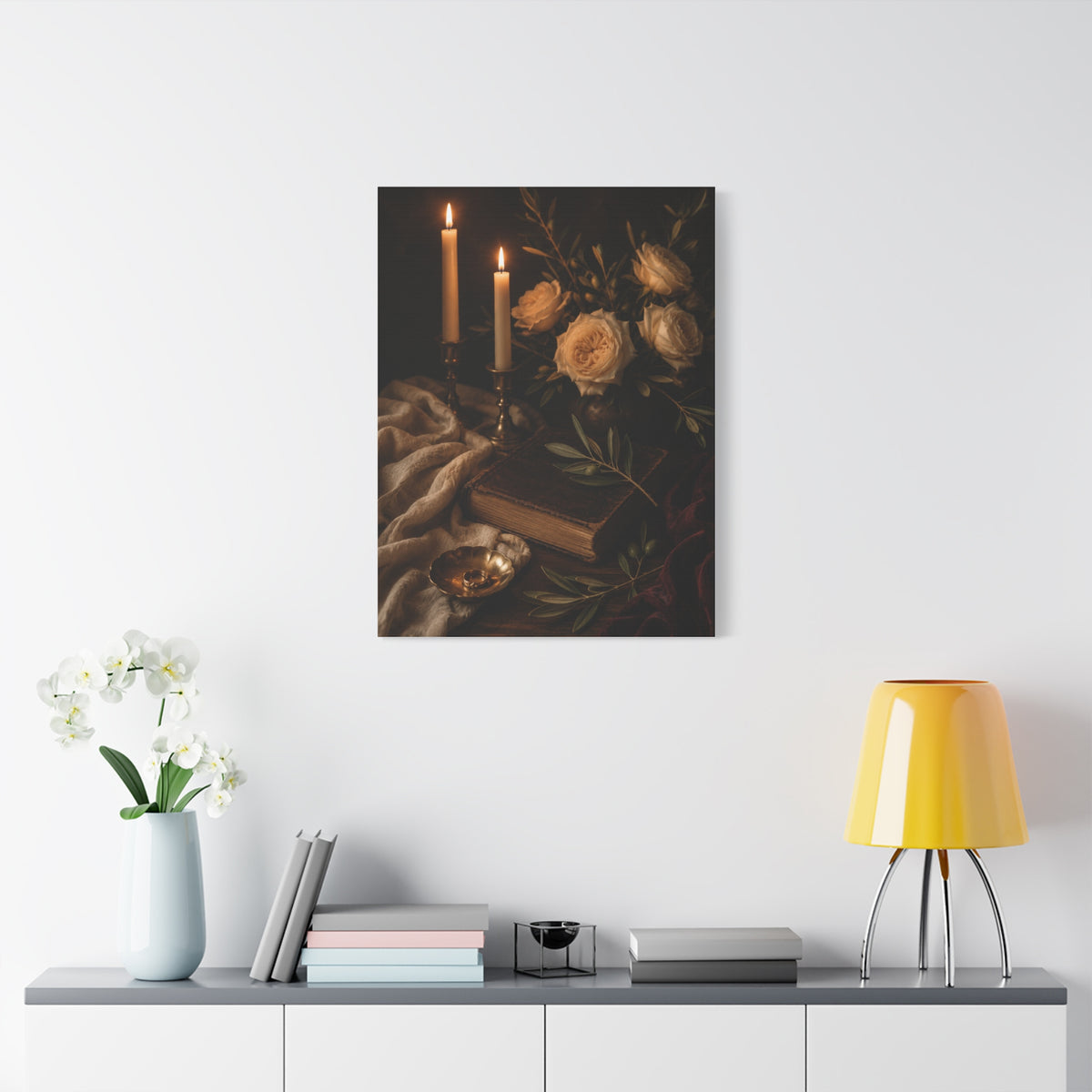 Romantic Candlelit Rose Still Life Wall Art & Canvas Print