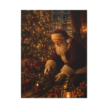 Santa and the Vintage Toy Train Wall Art & Canvas Print