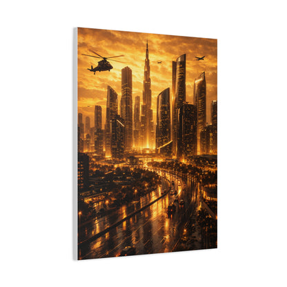 Golden Futuristic Cityscape Wall Art & Canvas Print
