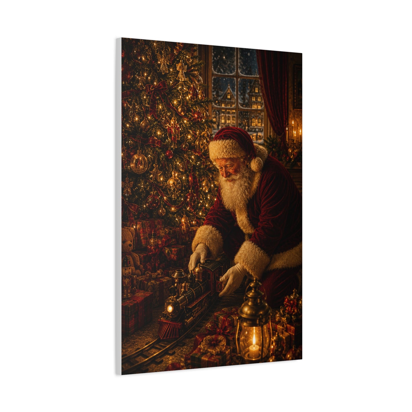 Santa and the Vintage Toy Train Wall Art & Canvas Print