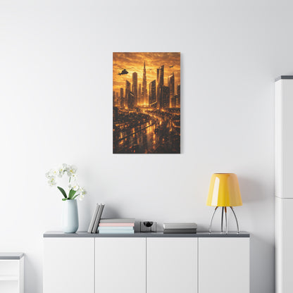 Golden Futuristic Cityscape Wall Art & Canvas Print