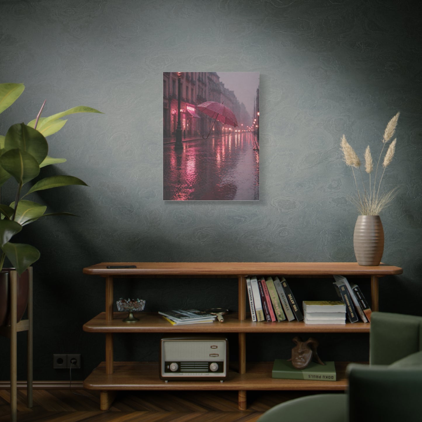 Dreamy Pink Umbrella Rain Scene Wall Art & Canvas Print