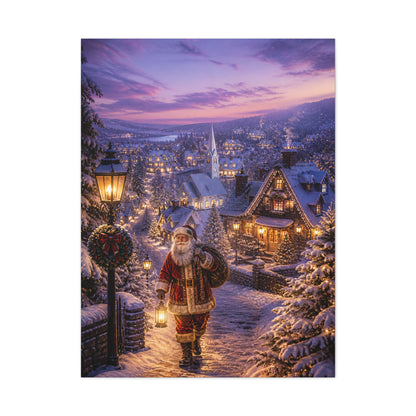 Snowy Village Santa Lantern Walk Wall Art & Canvas Print