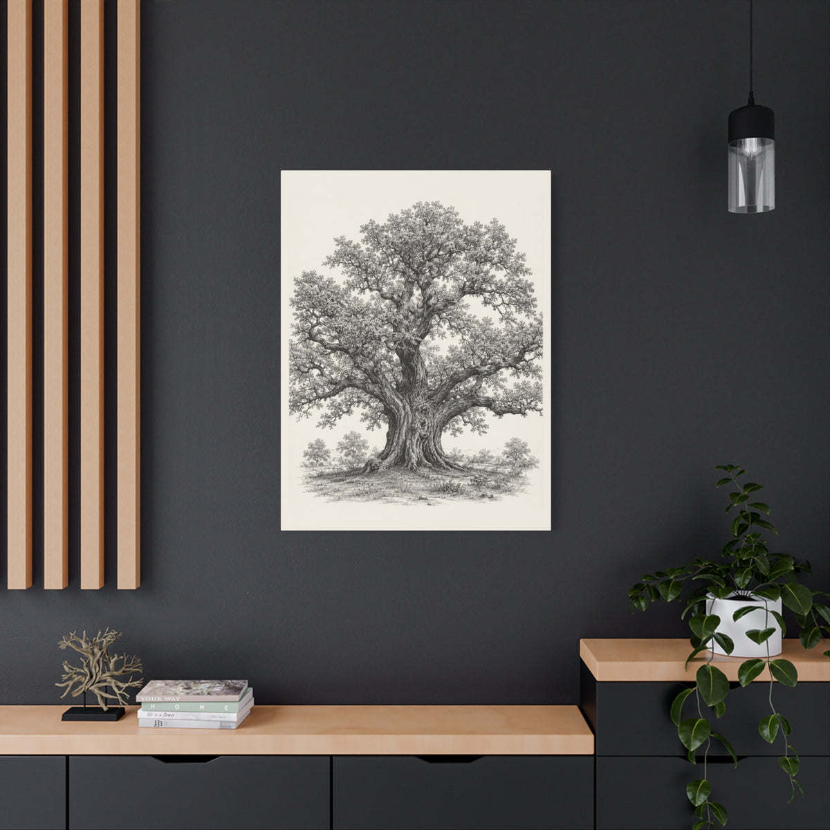 Detailed Engraved Oak Study Trees Wall Art & Canvas Print