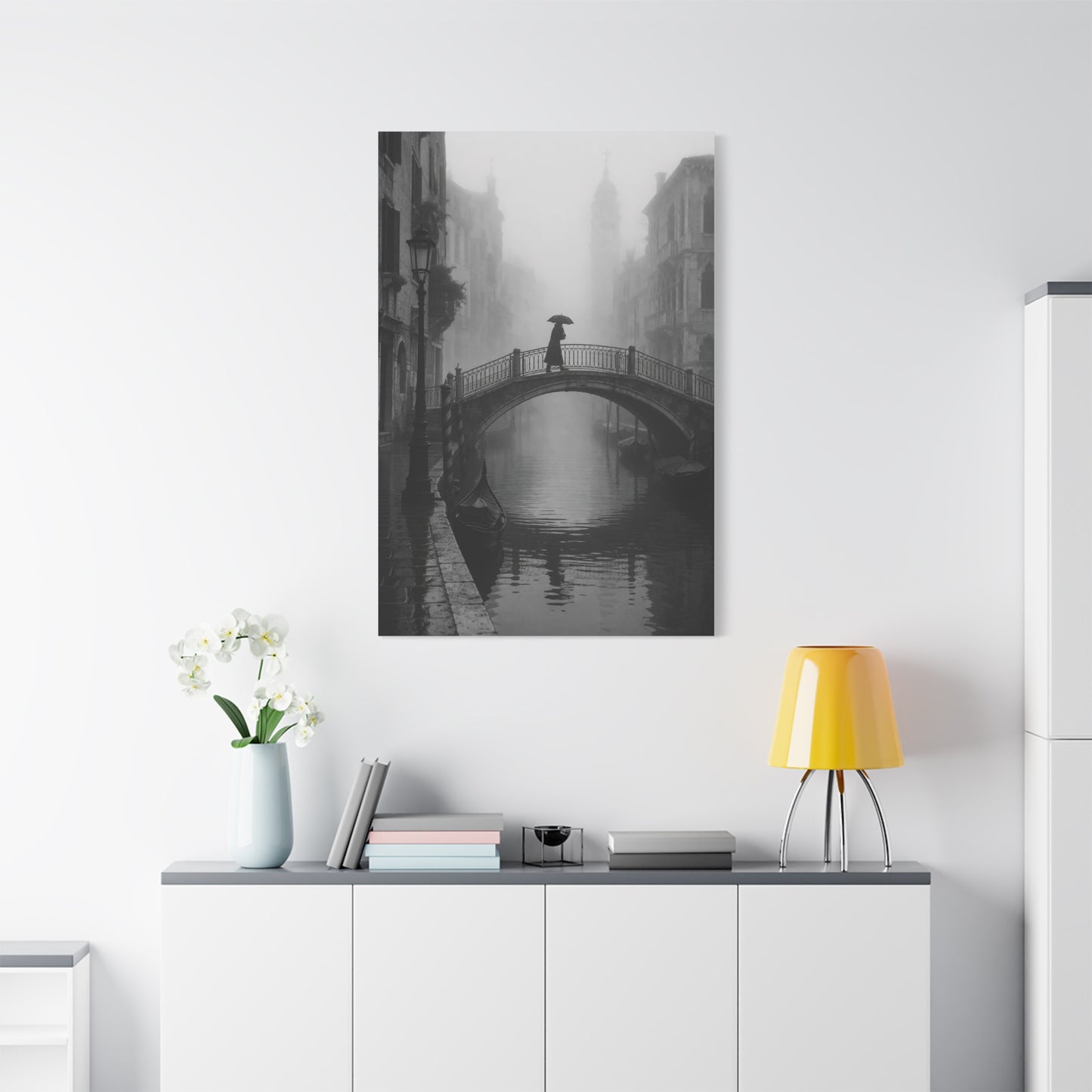 Venetian Bridge Fog Scene Wall Art & Canvas Print