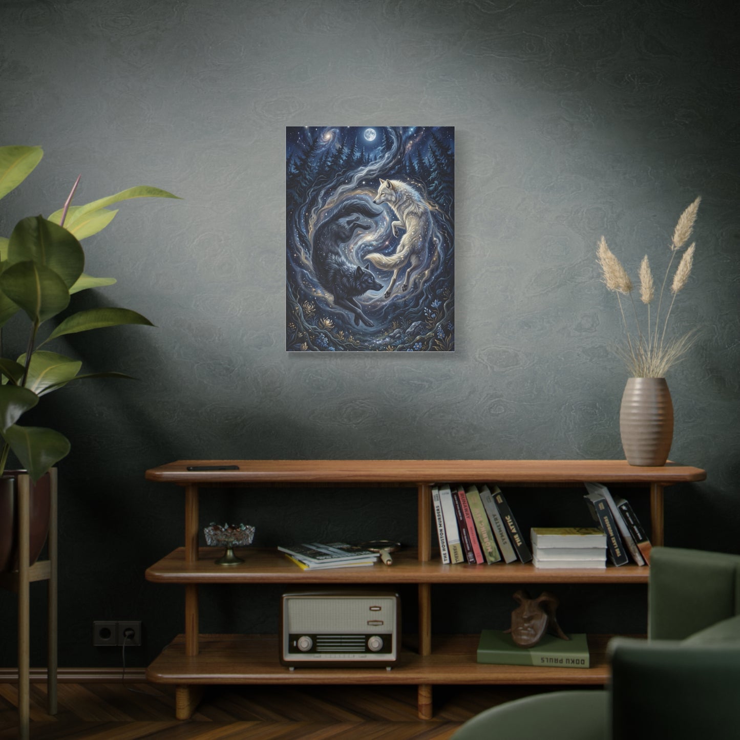 Yin Yang Cosmic Wolves Balance Scene Wall Art & Canvas Print
