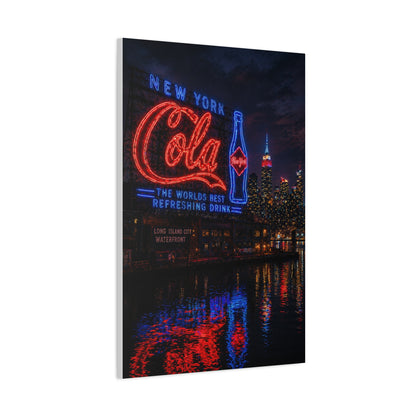 Neon Waterfront Skyline Cola Sign Wall Art & Canvas Print