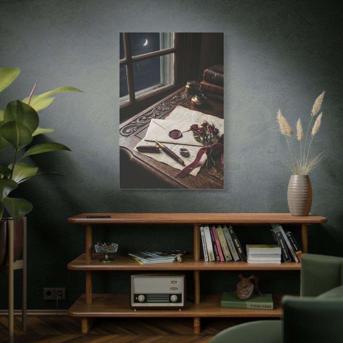 Moonlit Love Letter Writing Scene Wall Art & Canvas Print