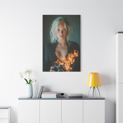 Blonde Muse Fire Camera Portrait Wall Art & Canvas Print