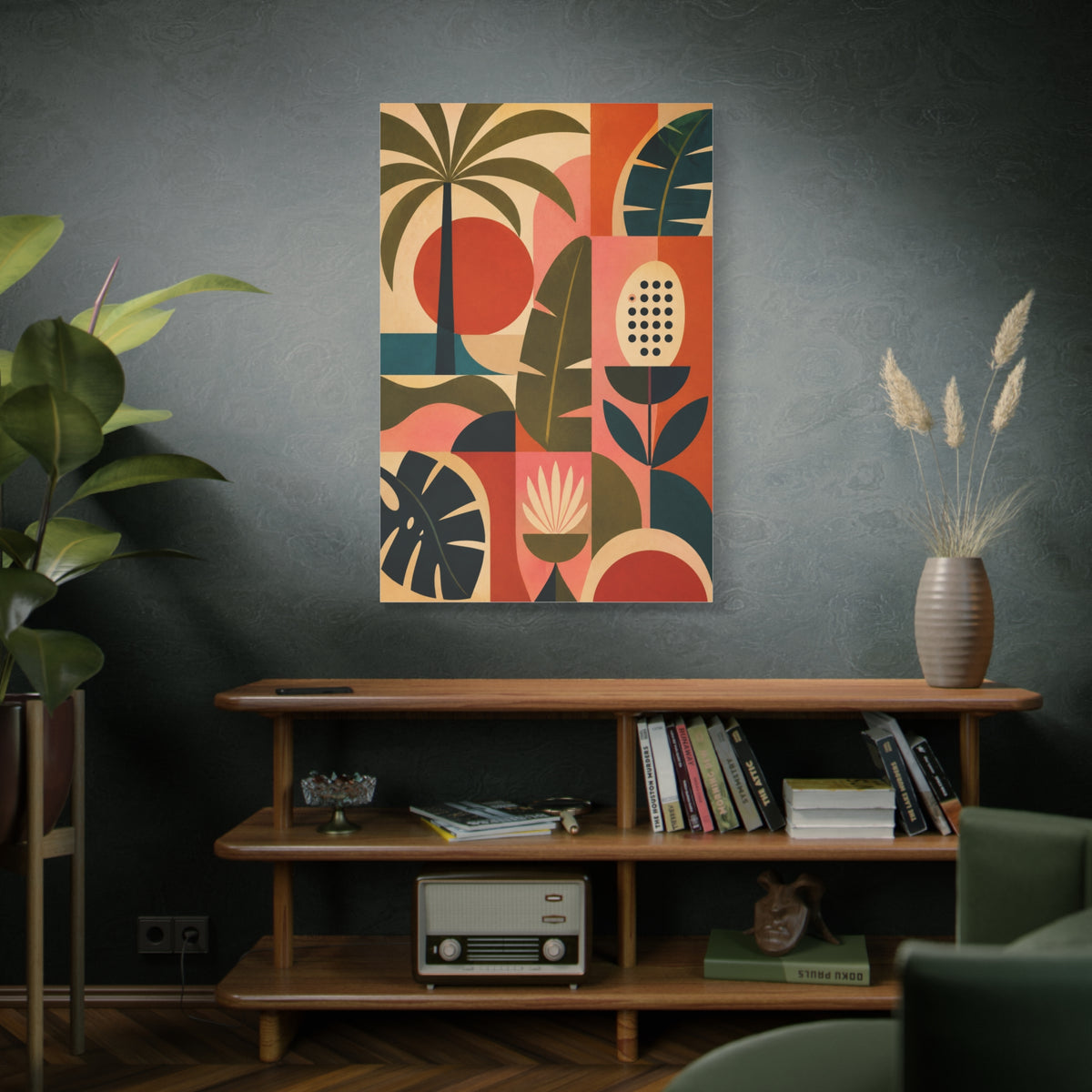 Mid-Century Geometric Tropical Composition Wall Art & Canvas Print