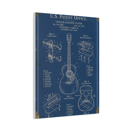 Vintage Acoustic Guitar Patent Blueprint Wall Art & Canvas Print