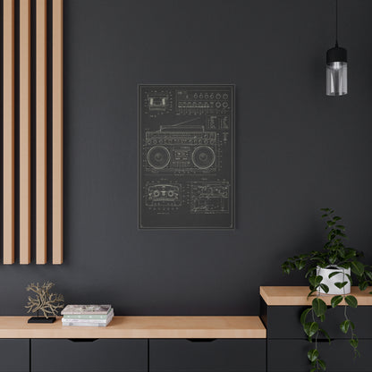 Vintage Boombox Blueprint Illustration Wall Art & Canvas Print