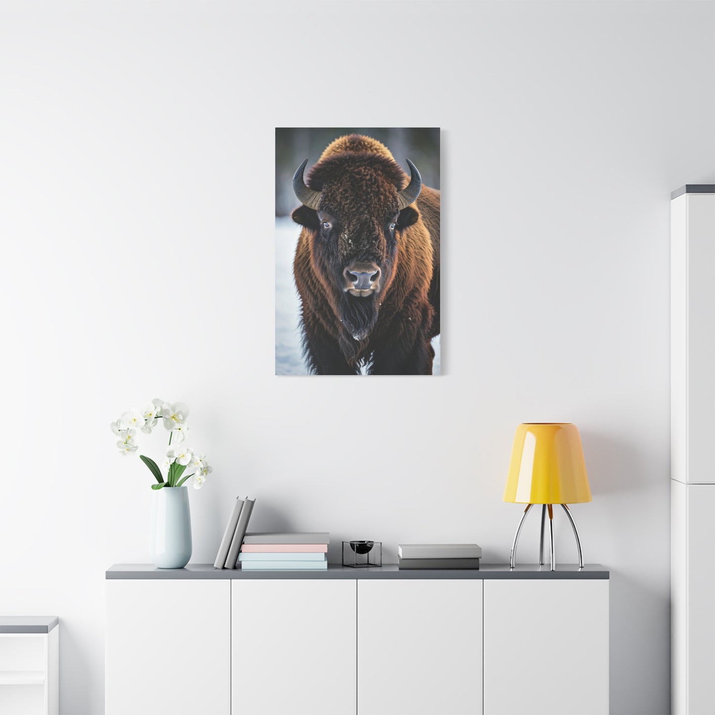 Minimalist American Bison Portrait on Light Background Wall Art & Canvas Print