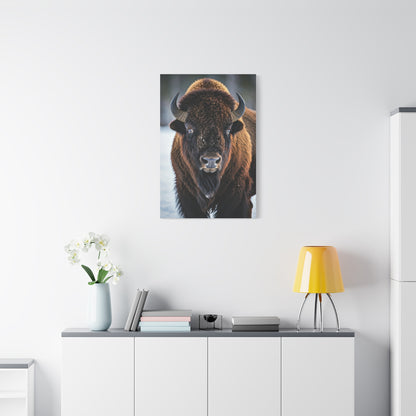 Minimalist American Bison Portrait on Light Background Wall Art & Canvas Print