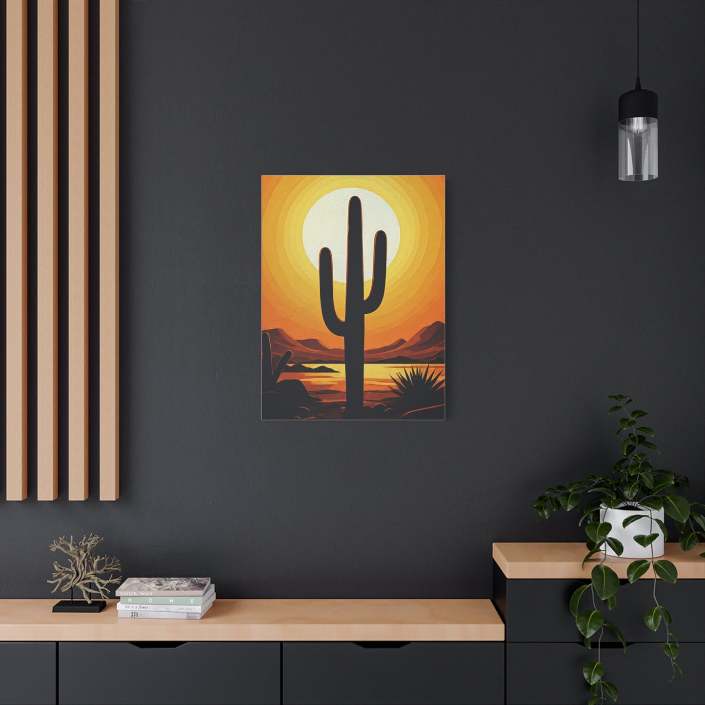 Retro Desert Sunset Cactus Silhouette Wall Art & Canvas Prints