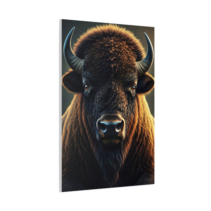 Cinematic Frontal Bison Portrait with Golden Backlight Wall Art & Canvas Print