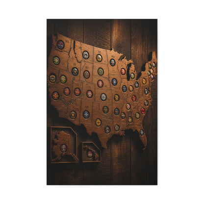 Wooden Beer Cap USA Map Wall Art & Canvas Print
