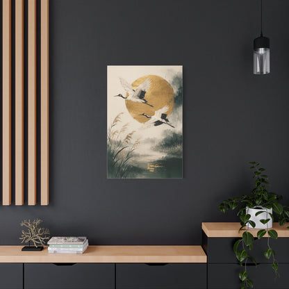 Golden Crane Serenity Wall Art & Canvas Print