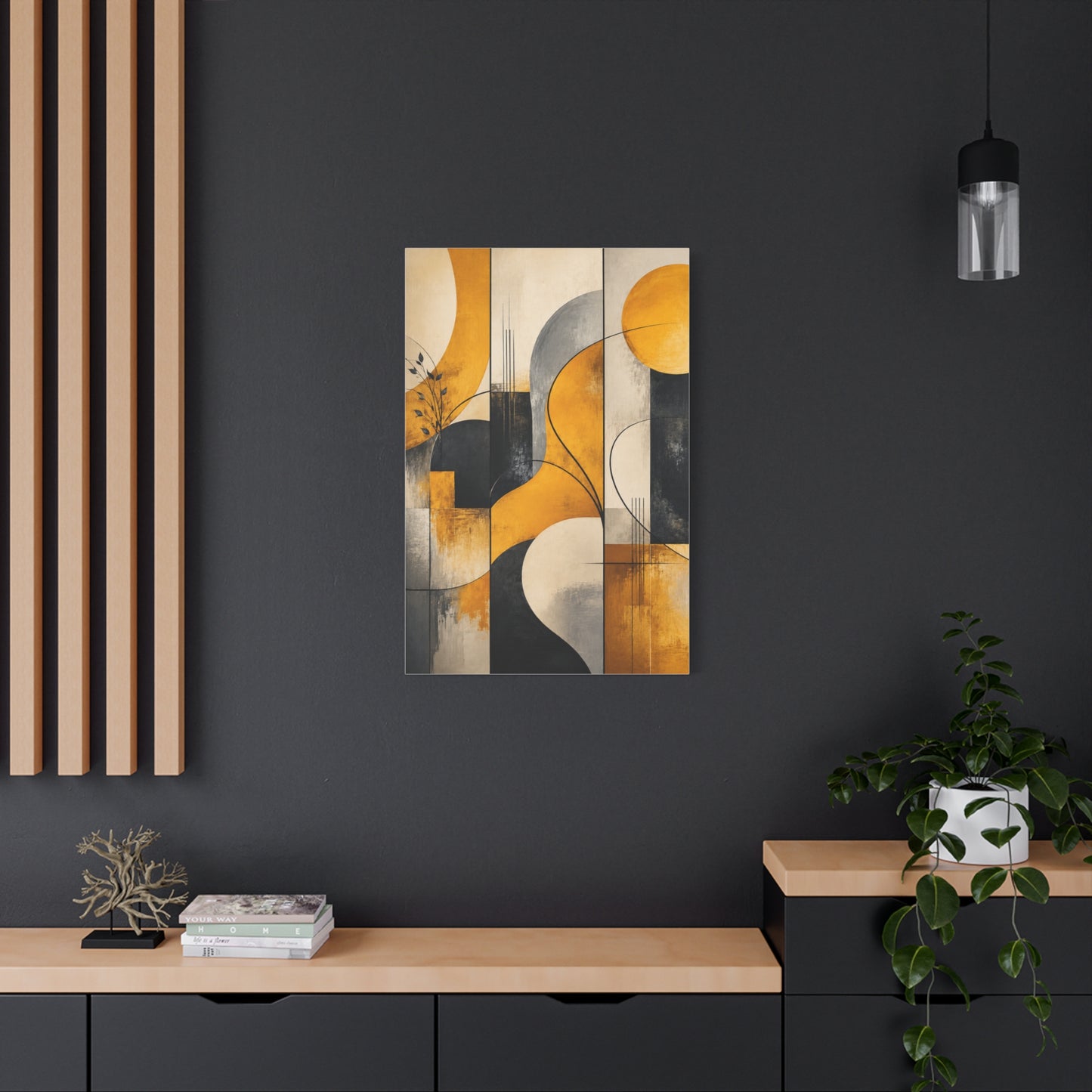 Abstract Panel Flow Mustard & Neutral Composition Wall Art & Canvas Print