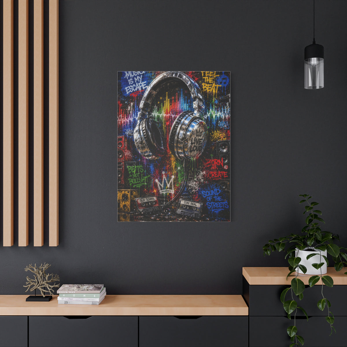Graffiti Headphones Music Street Wall Art & Canvas Print