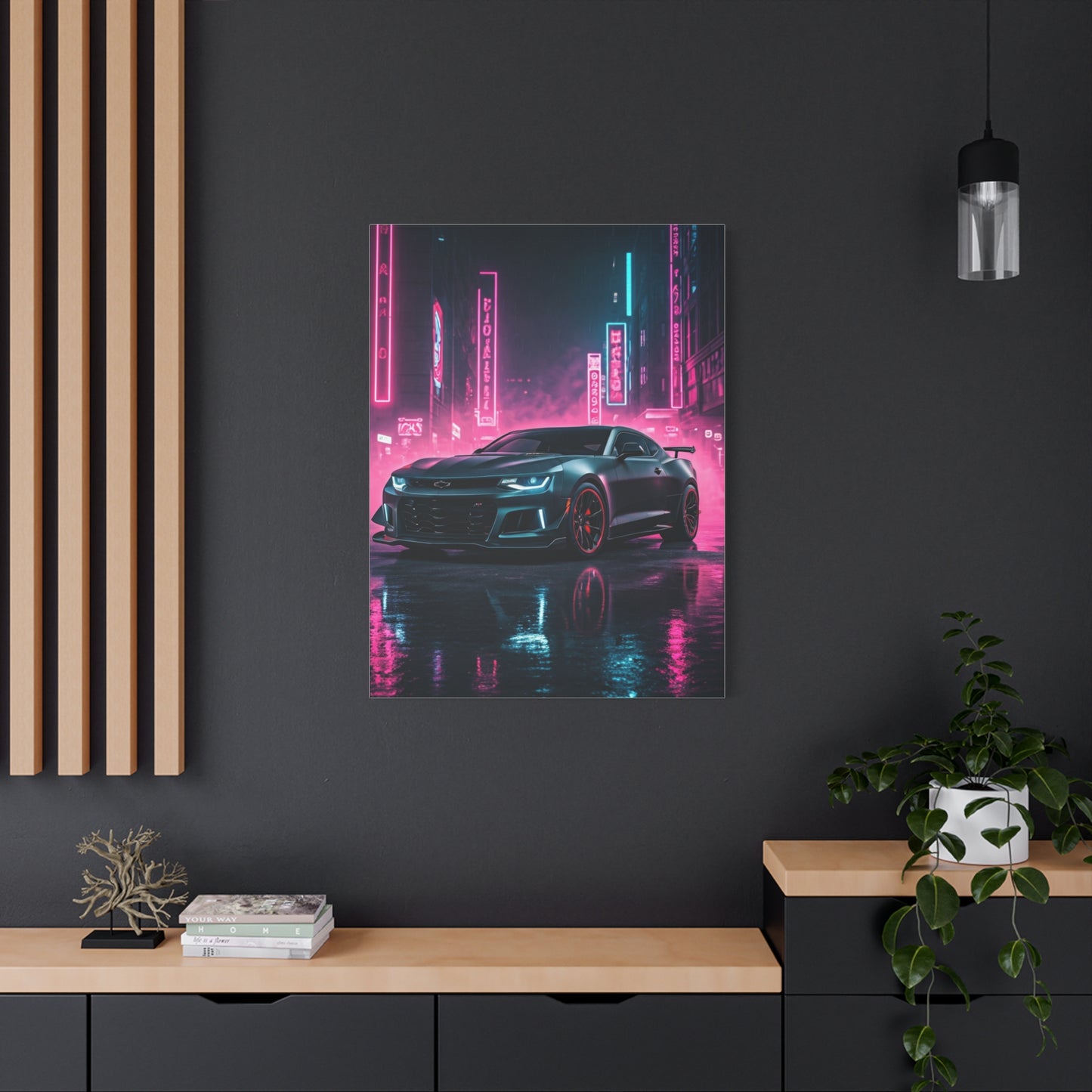 Chevrolet Camaro ZL1 1LE Neon City Background Wall Art & Canvas Prints