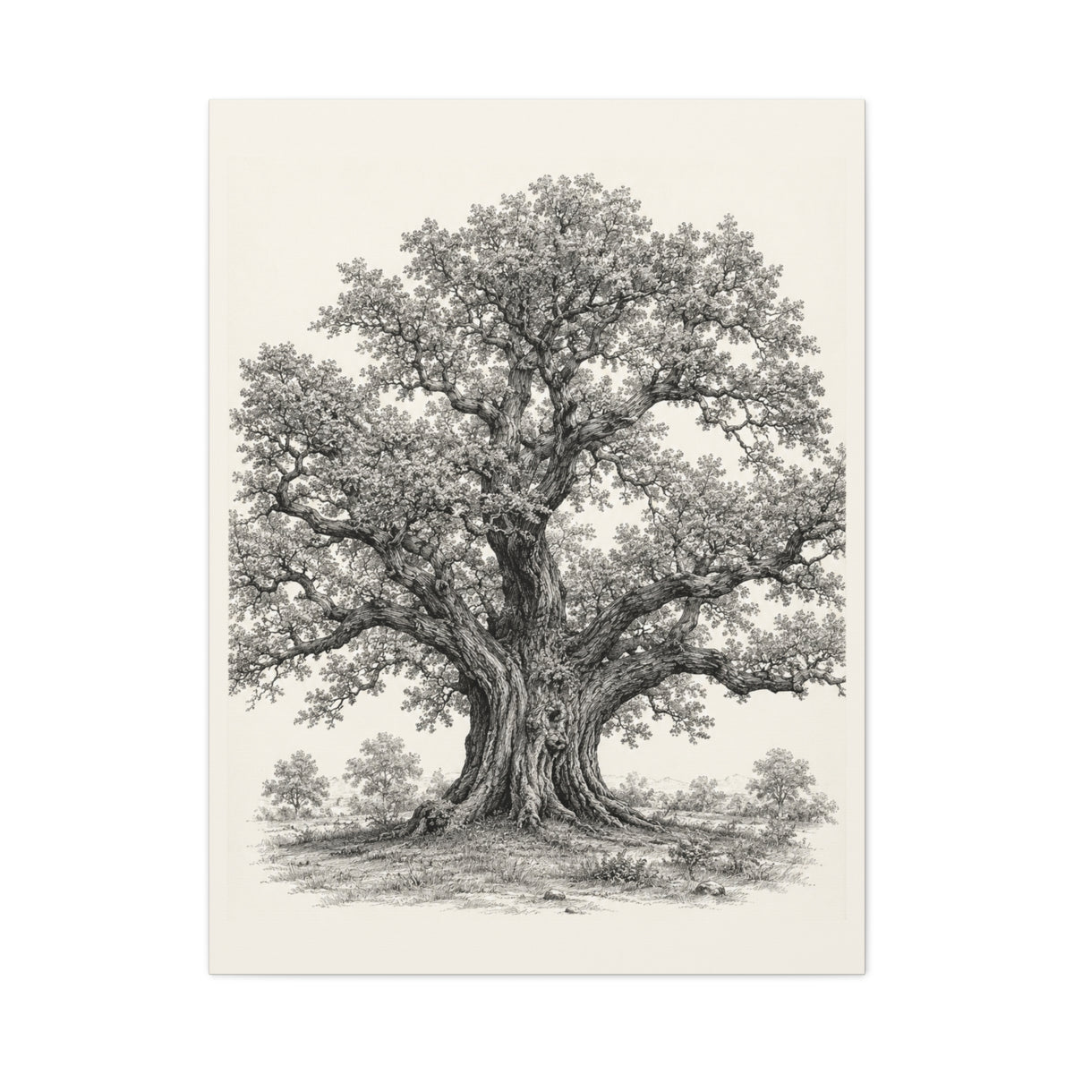 Detailed Engraved Oak Study Trees Wall Art & Canvas Print