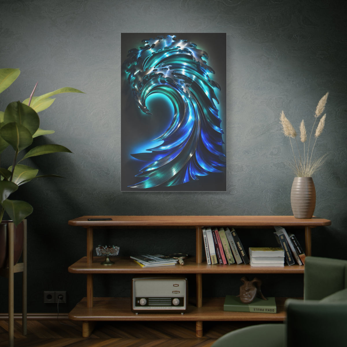 Illuminated Blue Wave Light Sculpture Wall Art & Canvas Print