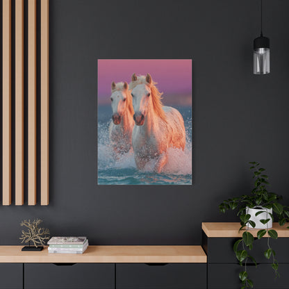White Horses Ocean Sunset Wall Art & Canvas Print