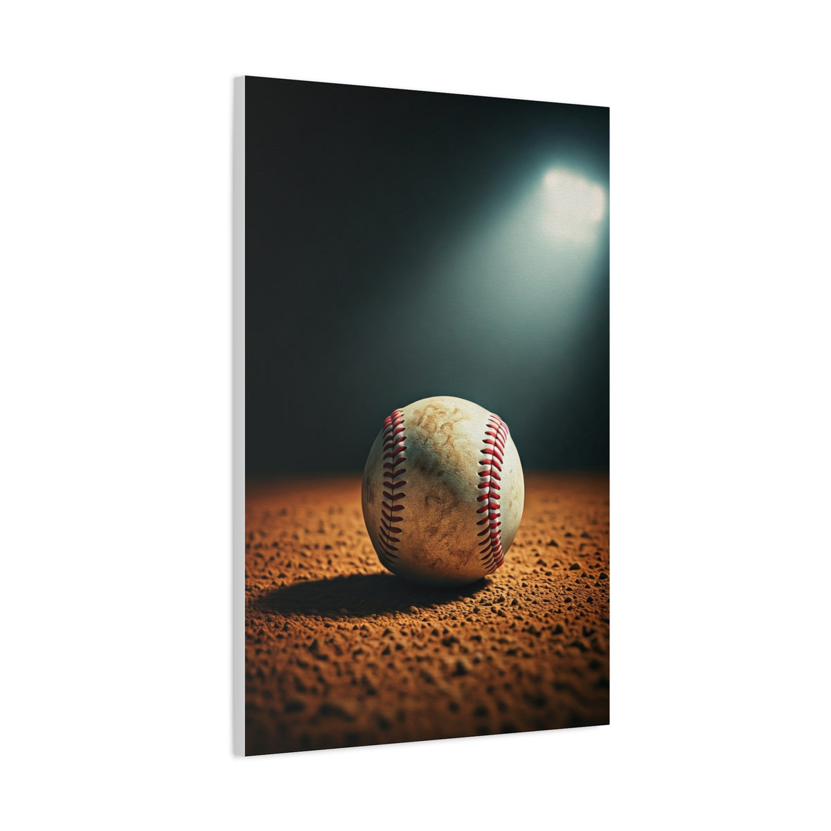 Baseball on Dirt Field Under Stadium Light Wall Art & Canvas Prints