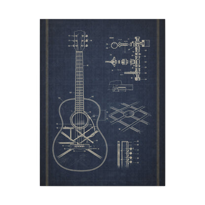 Acoustic Guitar Blueprint Study Wall Art & Canvas Print