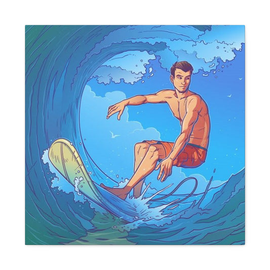 Wave Surfing Drawing Wall Art & Canvas Prints
