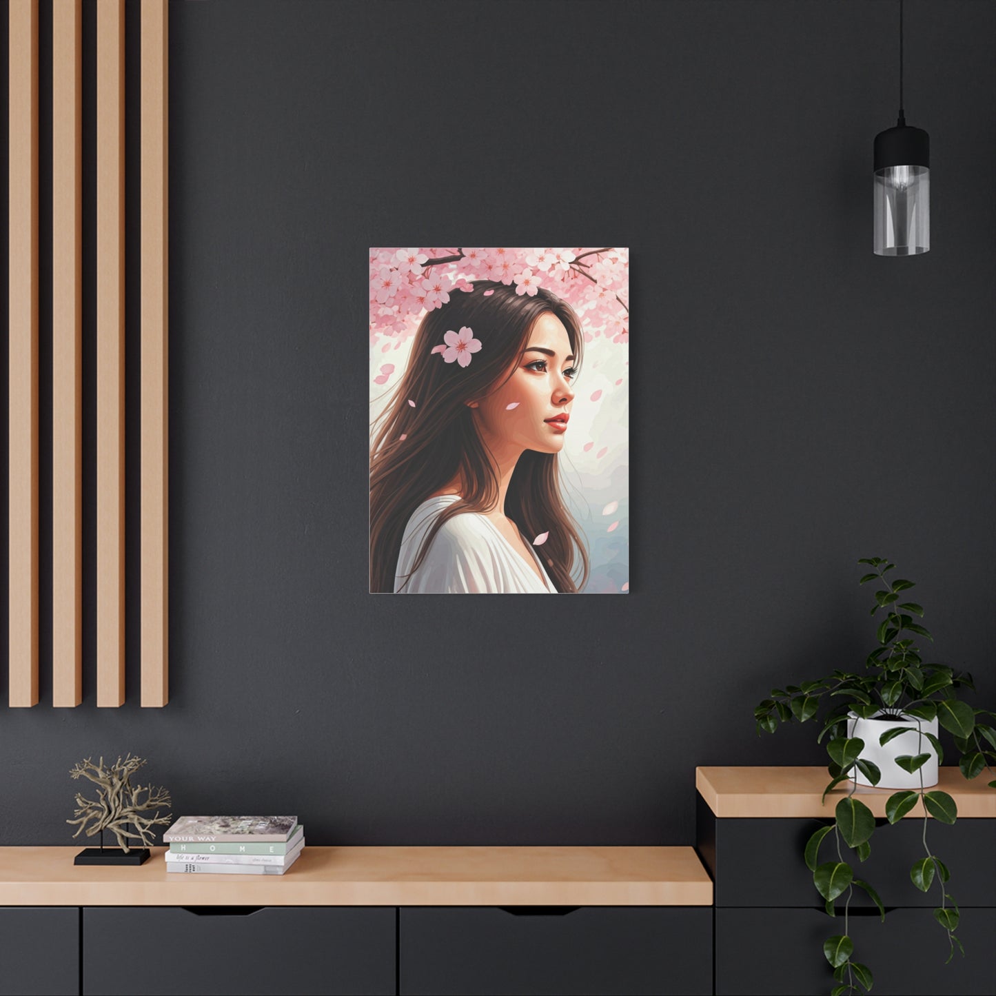 Woman Beneath Falling Cherry Blossoms Wall Art & Canvas Prints