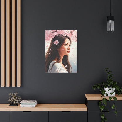 Woman Beneath Falling Cherry Blossoms Wall Art & Canvas Prints
